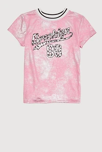 Girls Ribbed Knit Brooklyn 89 Contrast Trim Top, Pink, Size 7-8