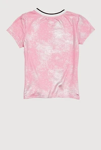 Girls Ribbed Knit Brooklyn 89 Contrast Trim Top, Pink, Size 7-8