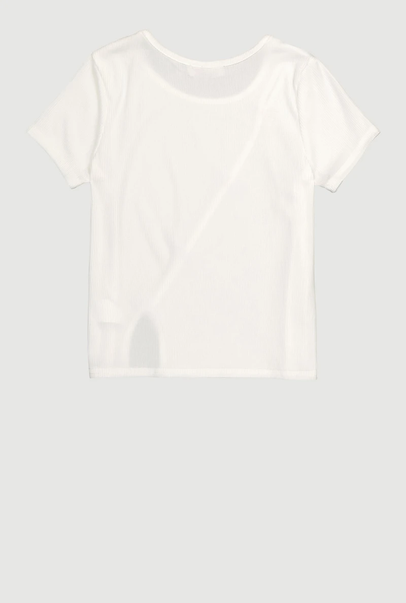 Girls Ribbed Knit Tee with Asymmetrical Bows