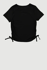 Girls Ribbed Knit Side Ruched Tee with Charm Necklace