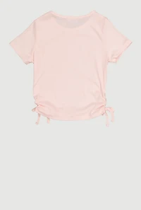 Girls Ribbed Knit Side Ruched Top with Charm Necklace