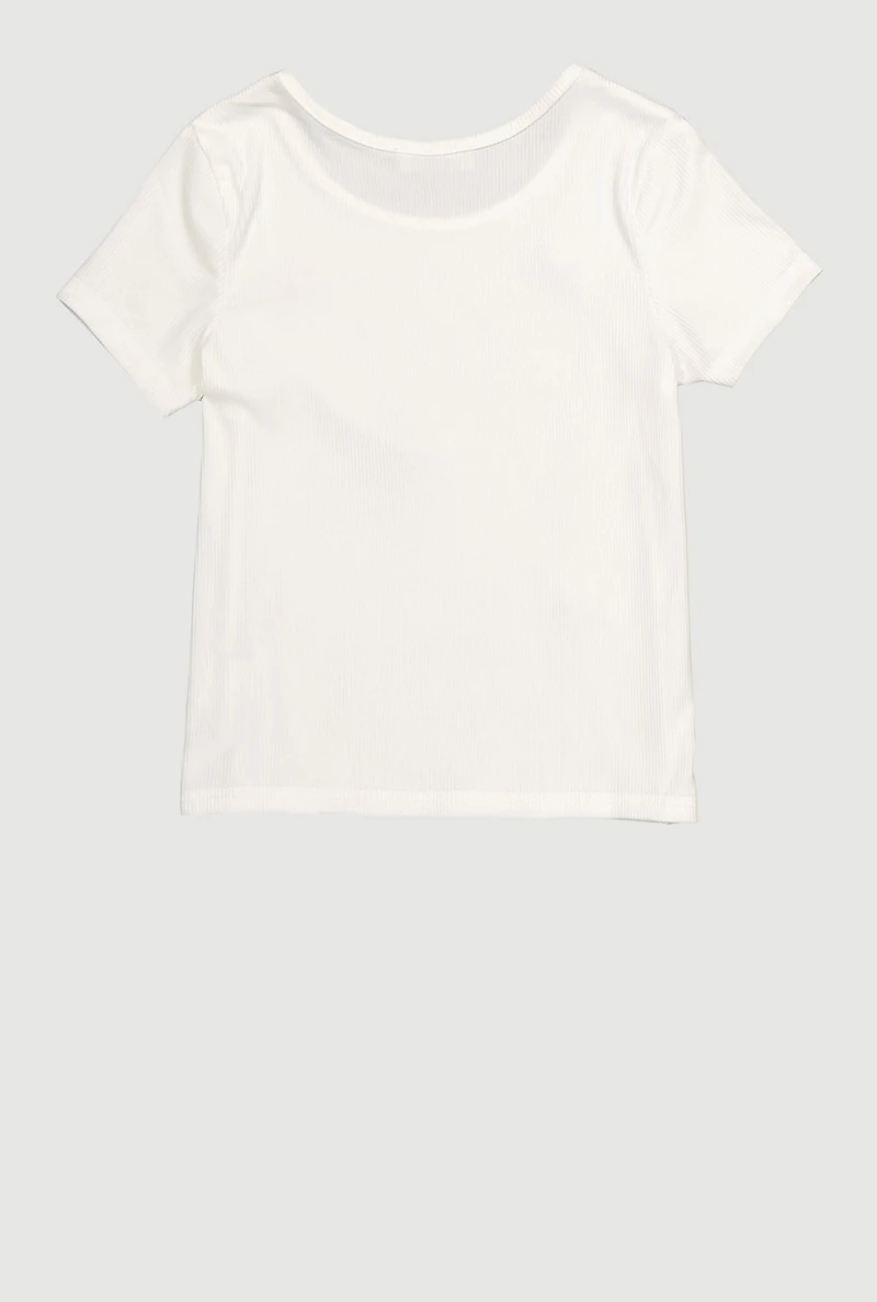 Girls Ribbed Knit Tee with Satin Bows