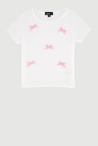 Girls Ribbed Knit Tee with Satin Bows
