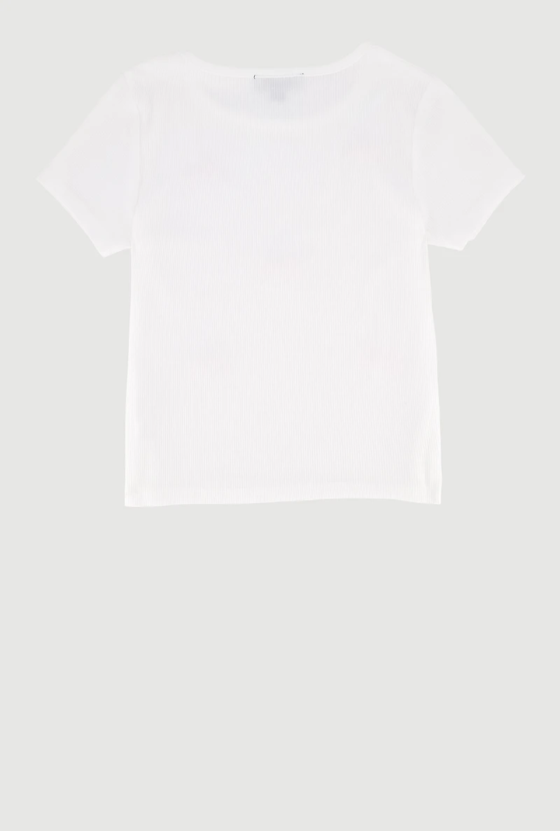 Girls Ribbed Knit Tee with Satin Bows