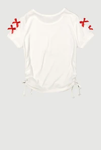 Girls Bow Detail Side Ruched Tee with Removable Necklace