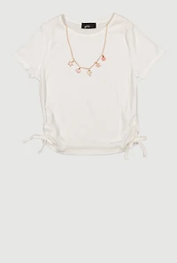 Girls Ribbed Knit Ruched Top with Sea Charm Necklace