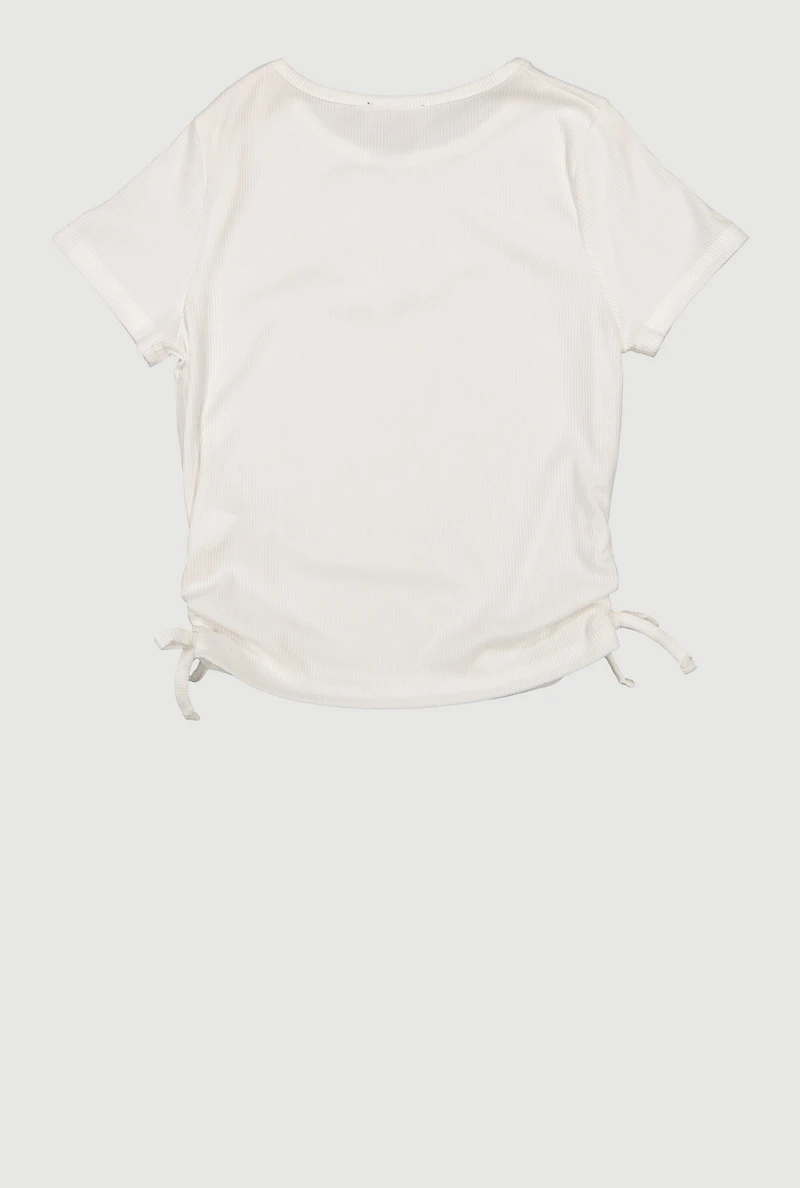 Girls Ribbed Knit Ruched Top with Sea Charm Necklace