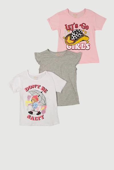 Girls Dont Be Salty Graphic Tees 3 Pack, Multi, Size 10-12