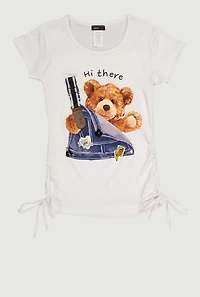 Girls Hi There Teddy Bear Graphic Short Sleeve Tee