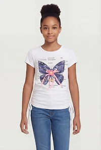 Girls Butterfly Denim Patch Crochet Detail Tee