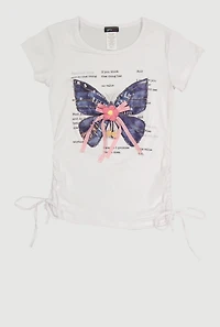 Girls Butterfly Denim Patch Crochet Detail Tee