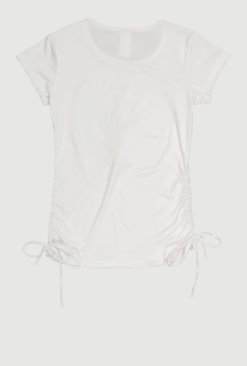 Girls Butterfly Denim Patch Crochet Detail Tee