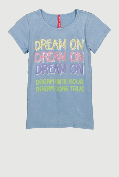 Girls Dream On Acid Wash Graphic Tee