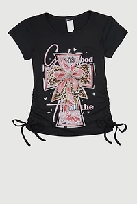 Girls God Is Good All The Time Ruched Side Graphic Tee