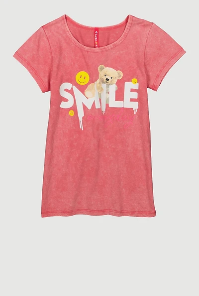 Girls Smile Everyday Teddy Bear Graphic Tee, Pink, Size 7-8