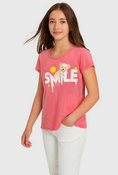 Girls Smile Everyday Teddy Bear Graphic Tee