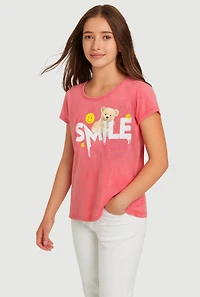 Girls Smile Everyday Teddy Bear Graphic Tee
