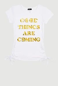 Girls Good Things Are Coming 3D Foil Graphic Top