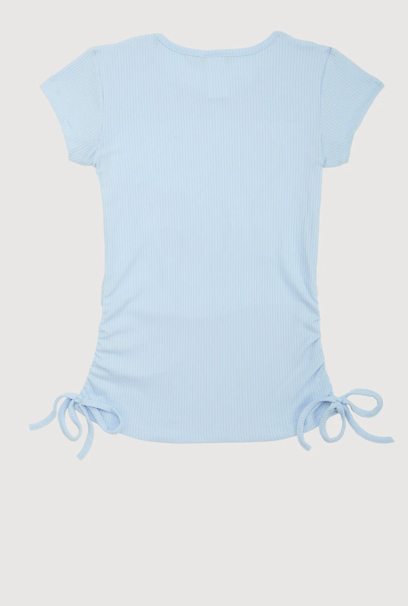 Girls 3D Rhinestone Queen Squad Graphic Top, Blue, Size 7-8