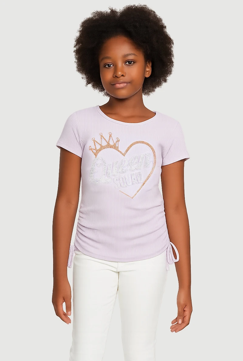 Girls 3D Rhinestone Queen Squad Graphic Top
