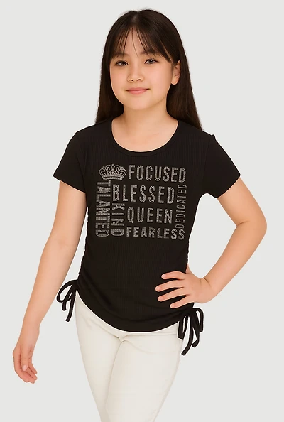 Girls 3D Rhinestone Graphic Tee, Black, Size 7-8