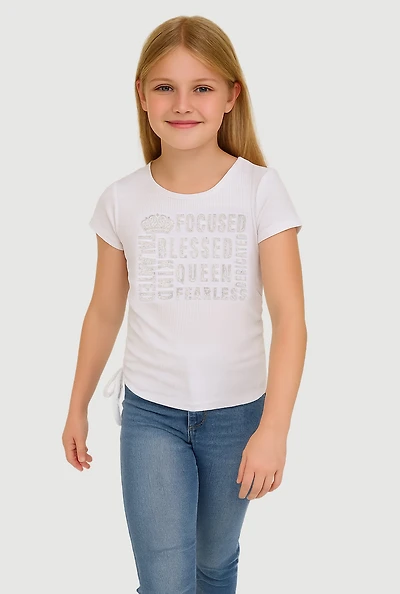 Girls 3D Rhinestone Graphic Tee, White, Size 7-8