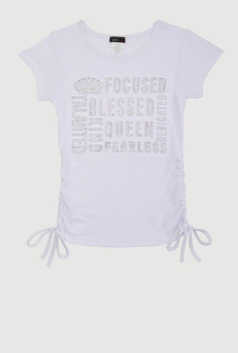 Girls 3D Rhinestone Graphic Tee, White, Size 7-8
