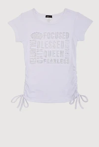 Girls 3D Rhinestone Graphic Tee, White, Size 7-8