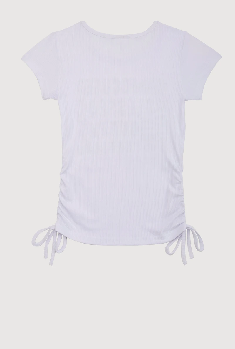 Girls 3D Rhinestone Graphic Tee, White, Size 7-8