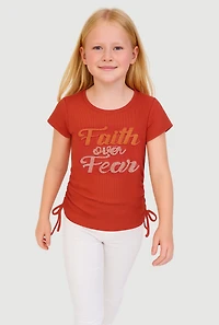 Girls 3D Faith Over Fear Graphic Top