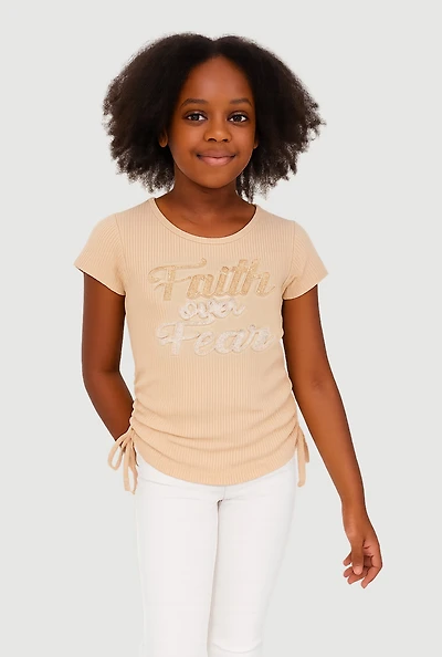 Girls 3D Faith Over Fear Graphic Top,