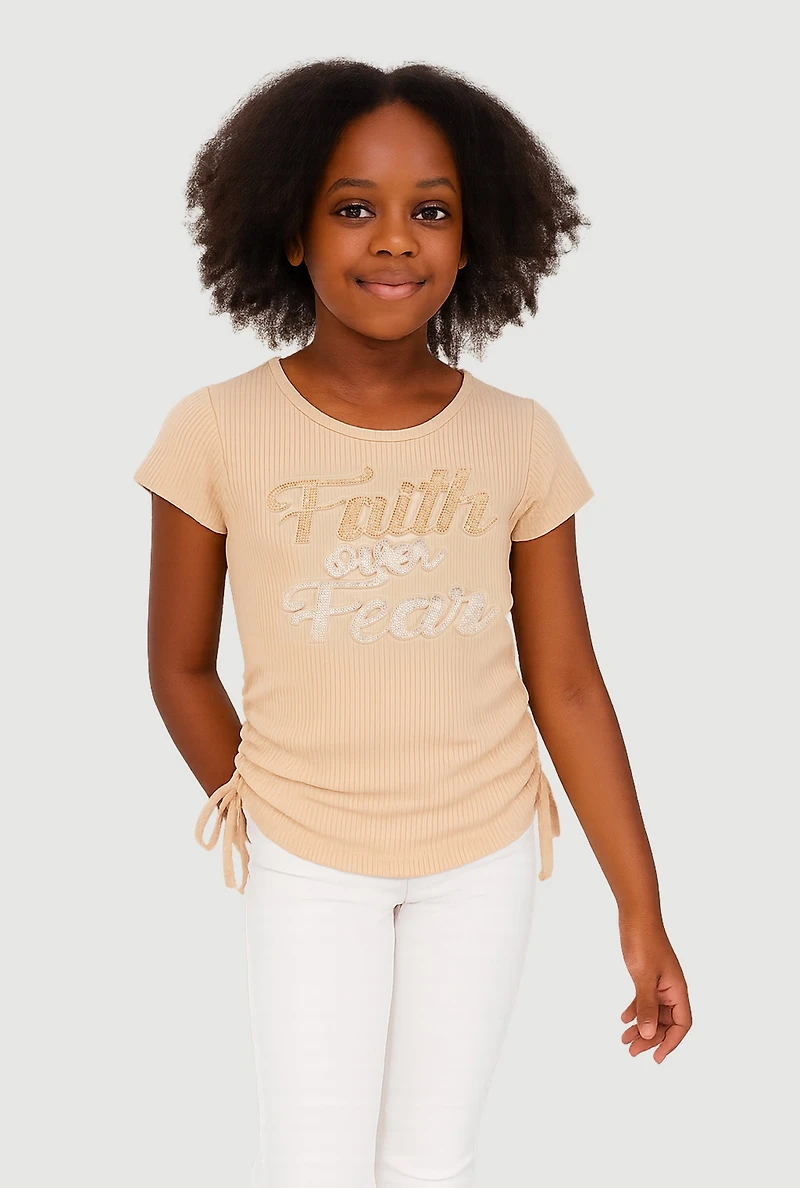 Girls 3D Faith Over Fear Graphic Top