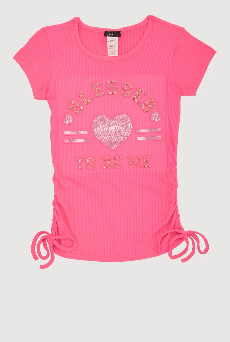 Girls 3D Rhinestone Heart Graphic Top