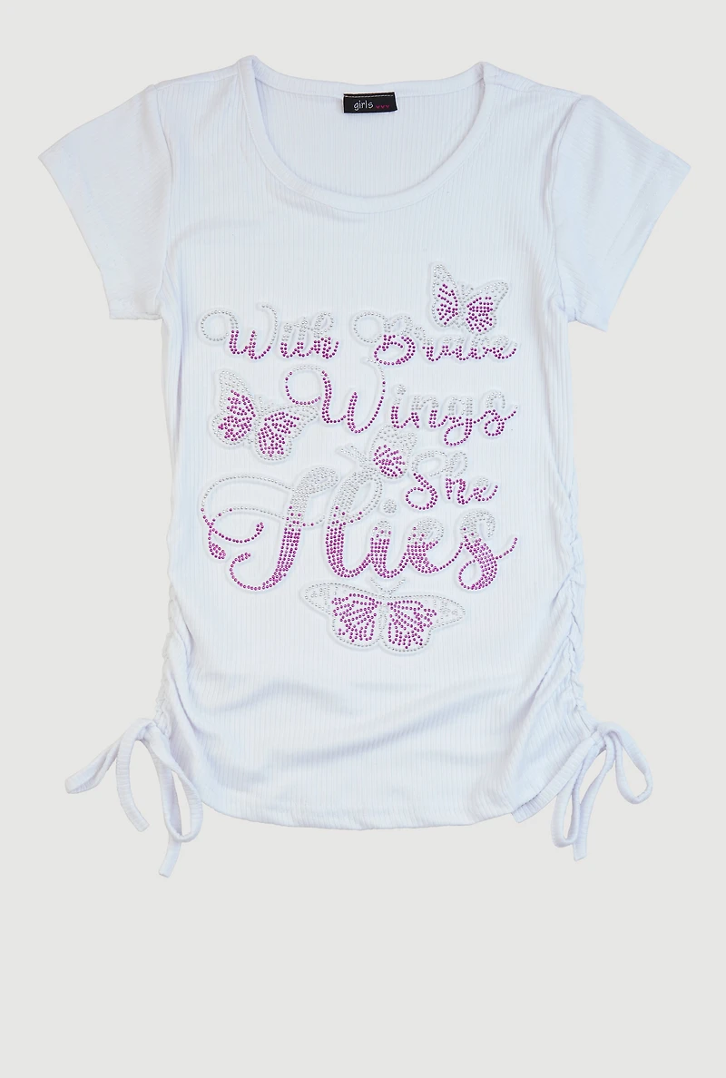 Girls 3D Butterfly Rhinestone Graphic Top