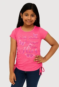 Girls 3D Butterfly Rhinestone Graphic Top, Pink, Size 14-16