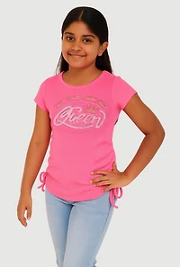Girls 3D Rhinestone Queen Graphic Top