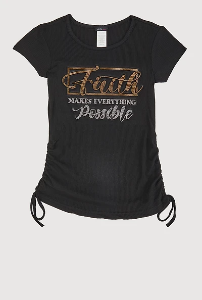 Girls 3D Rhinestone Faith Graphic Tee, 7-8
