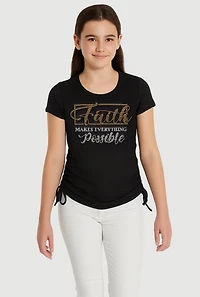 Girls 3D Rhinestone Faith Graphic Tee, Black, Size 10-12