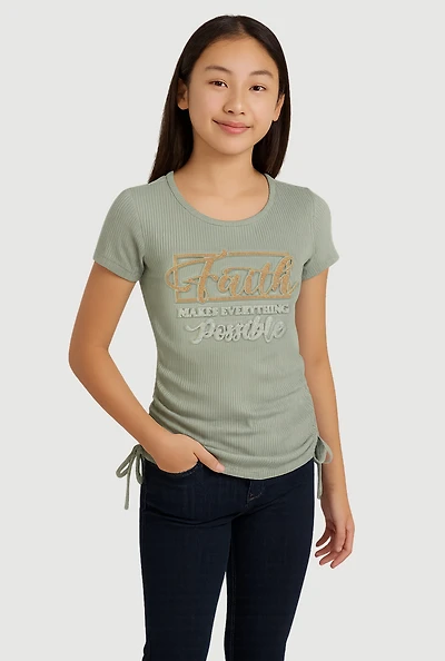 Girls 3D Rhinestone Faith Graphic Tee