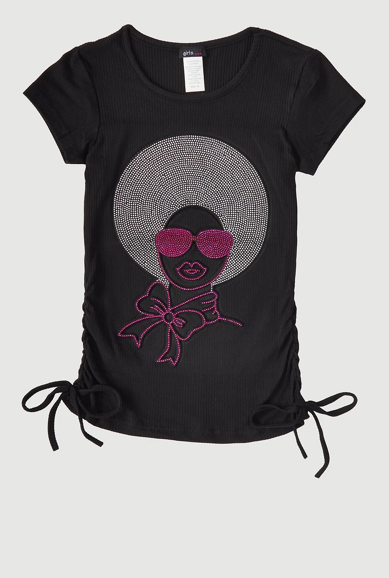Girls 3D Rhinestone Graphic Short Sleeve Tee