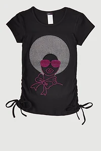 Girls 3D Rhinestone Graphic Short Sleeve Tee