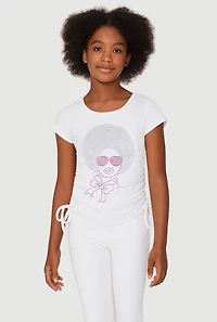 Girls 3D Rhinestone Graphic Short Sleeve Tee