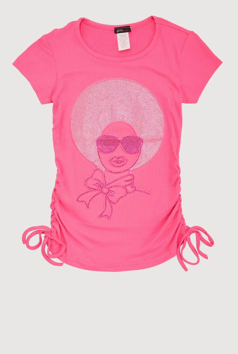 Girls 3D Rhinestone Graphic Short Sleeve Tee