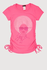 Girls 3D Rhinestone Graphic Short Sleeve Tee