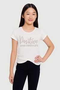 Girls 3D Rhinestone Positive Graphic Top