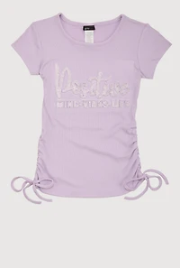 Girls 3D Rhinestone Positive Graphic Top, Purple, Size 7-8