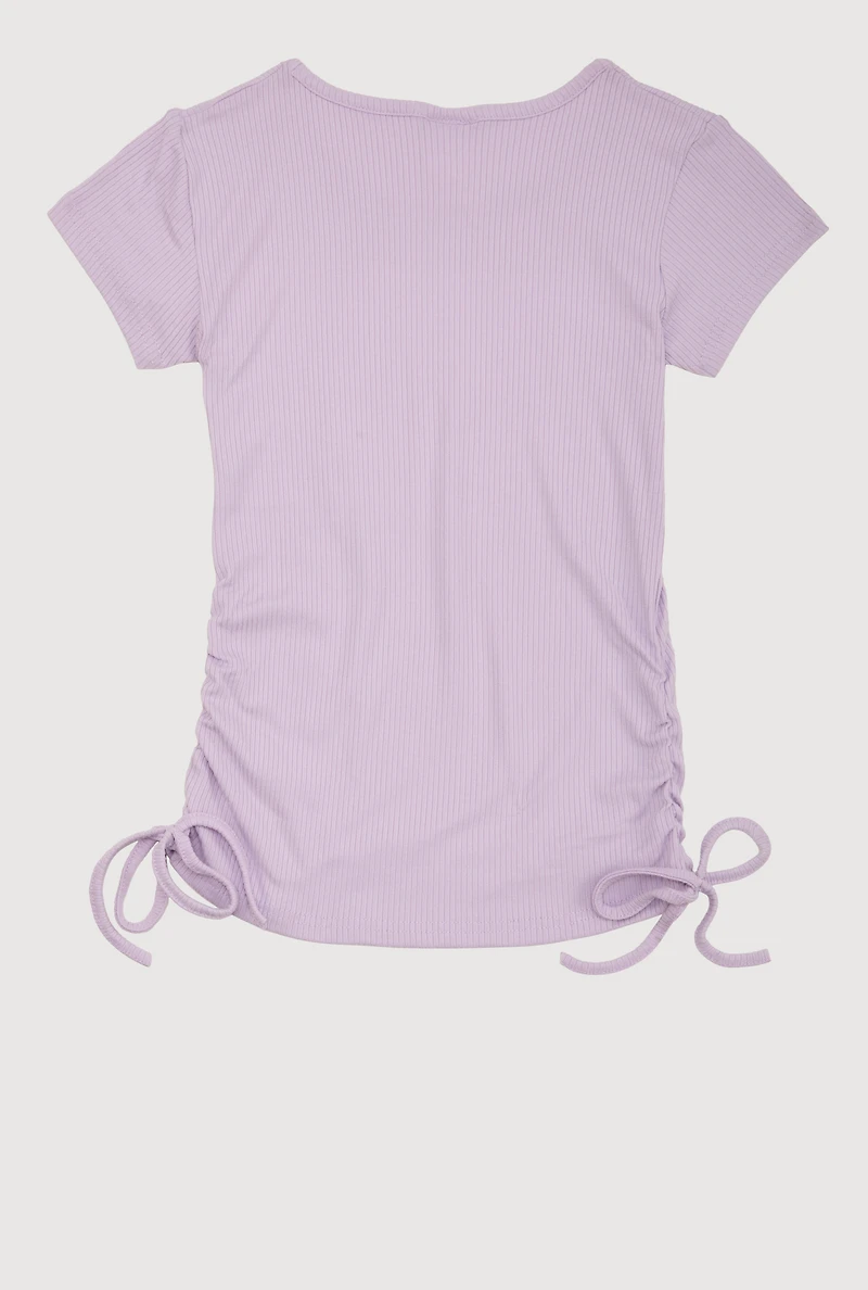 Girls 3D Rhinestone Positive Graphic Top, Purple, Size 7-8