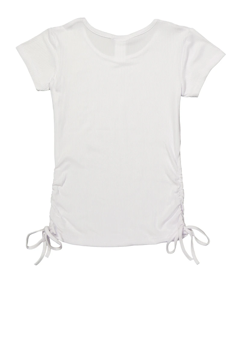 Girls Good Vibes Smiley Face Graphic Top, White, Size 7-8