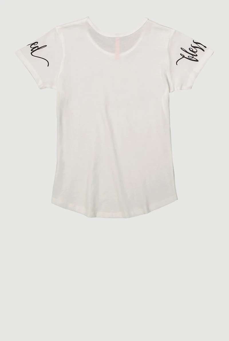 Girls Sequin Simply Blessed Tee, White, Size 10-12