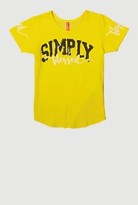 Girls Sequin Simply Blessed Tee, Yellow,